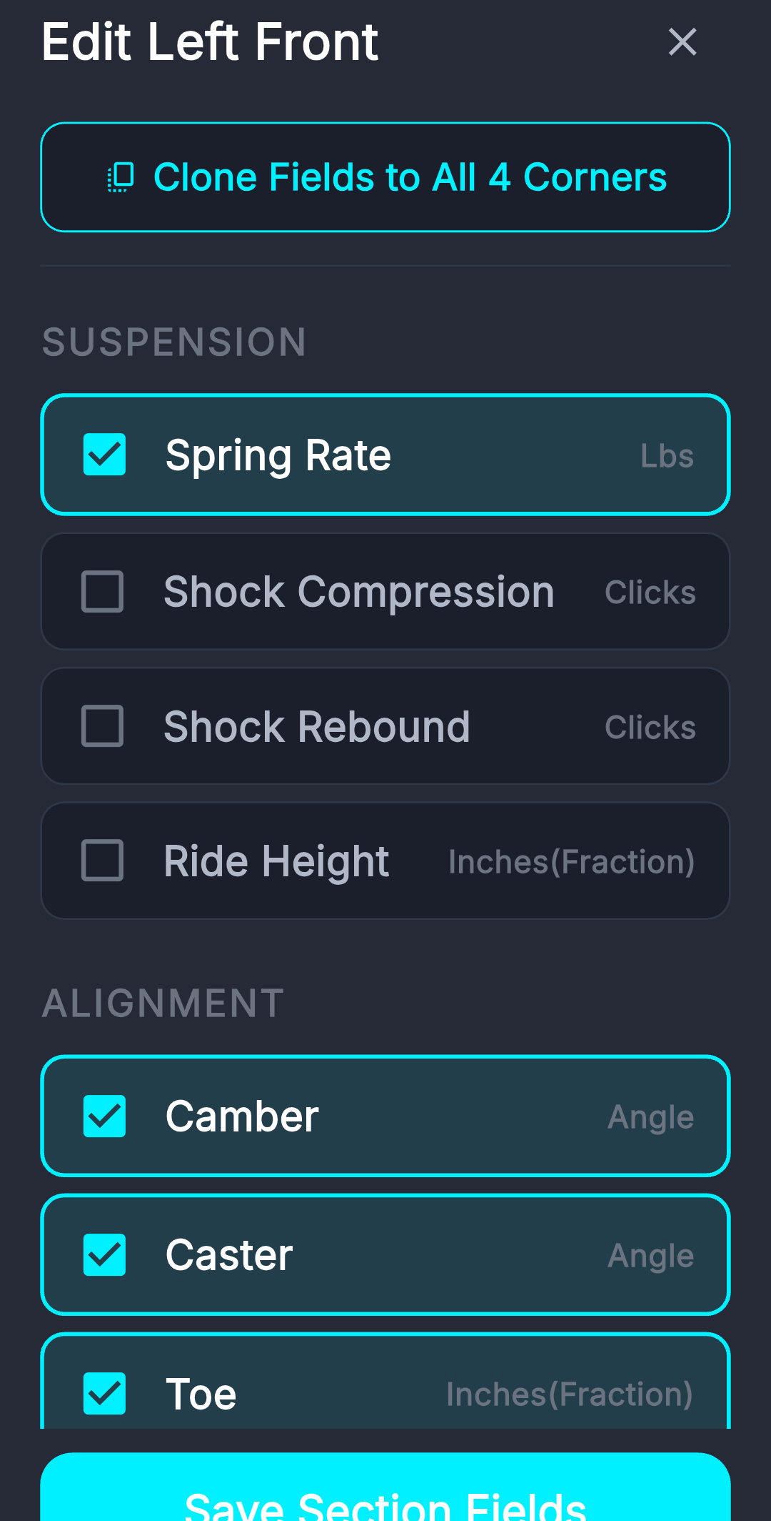 Customizable setup field editor