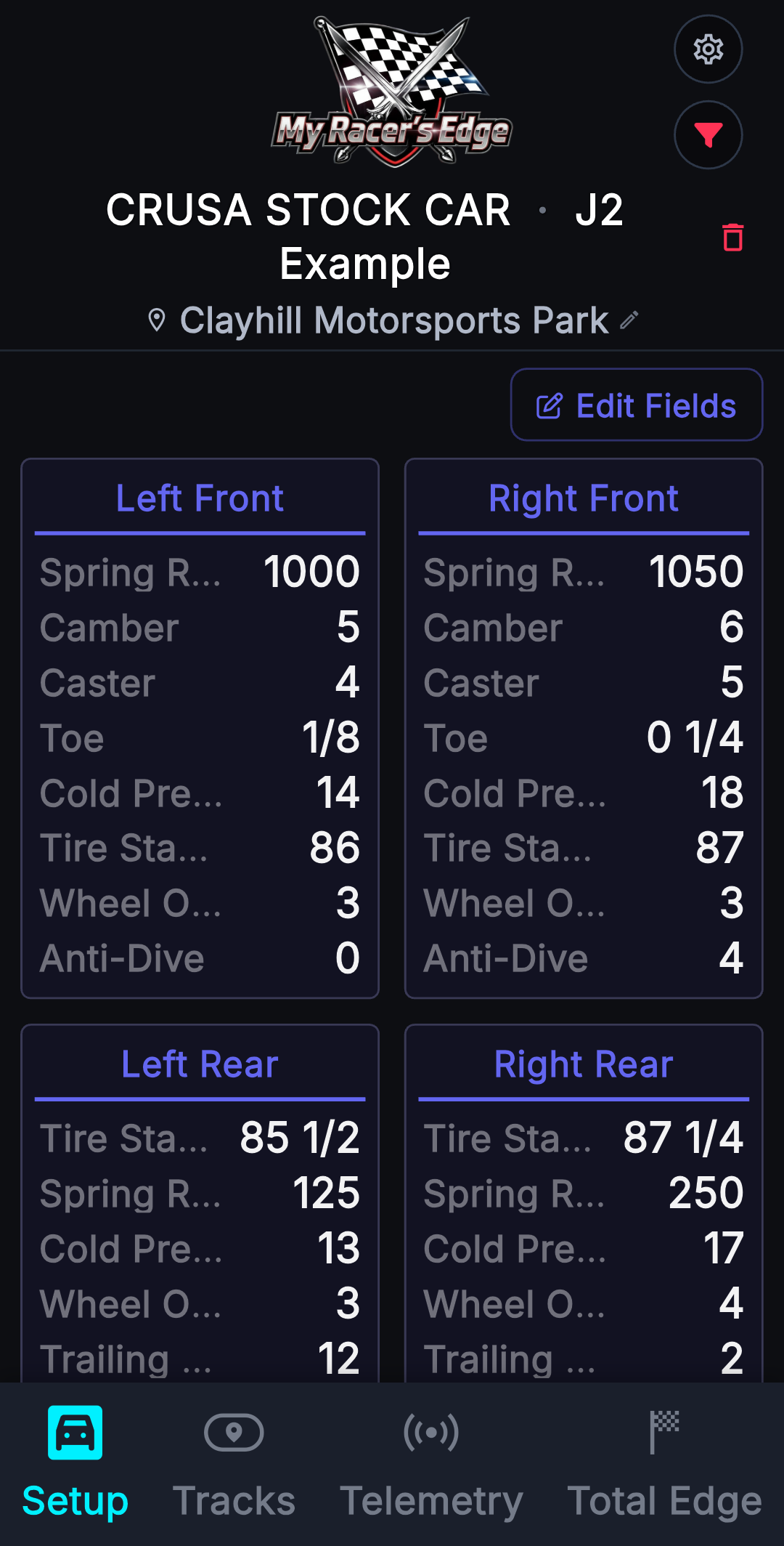 4-corner chassis setup interface